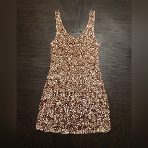 Gold Sequin Party Dress | Medium | Amber Blue - Picture 1 of 5